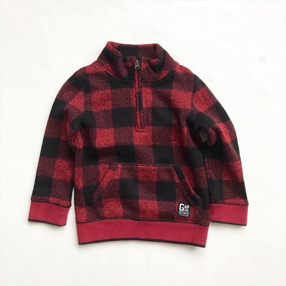 BABygap red/black buffalo plaid half zip sweater EUC 3T